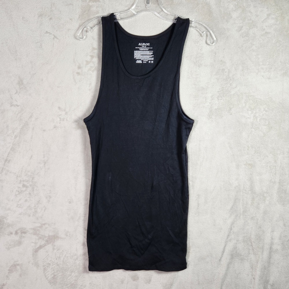 Alfani Tank Top Women Large Black Ribbed Cotton Blend Casual Essential